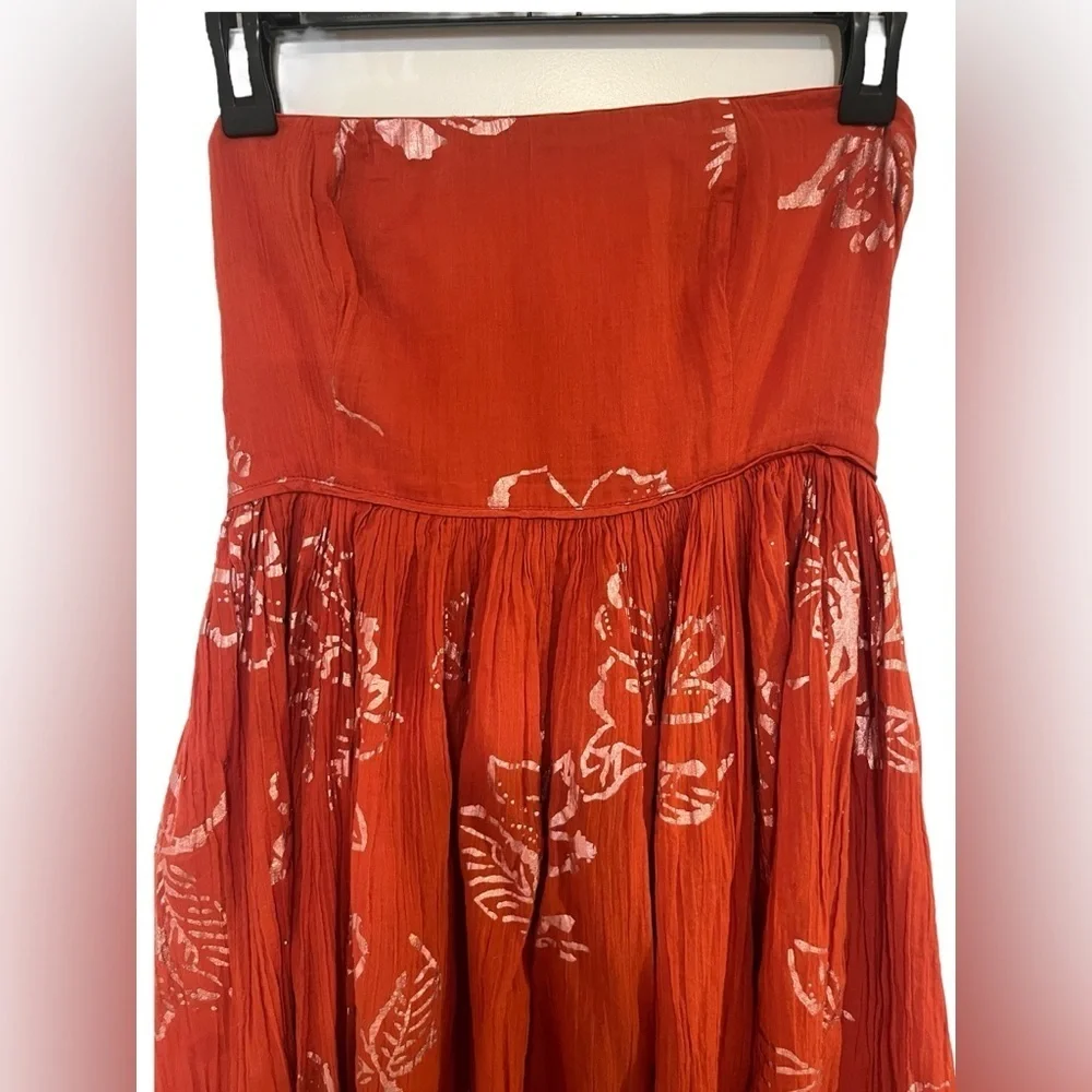 Free People Baja Babe Brick Brown Strapless Bandeau BOHO Midi Dress Sz XS